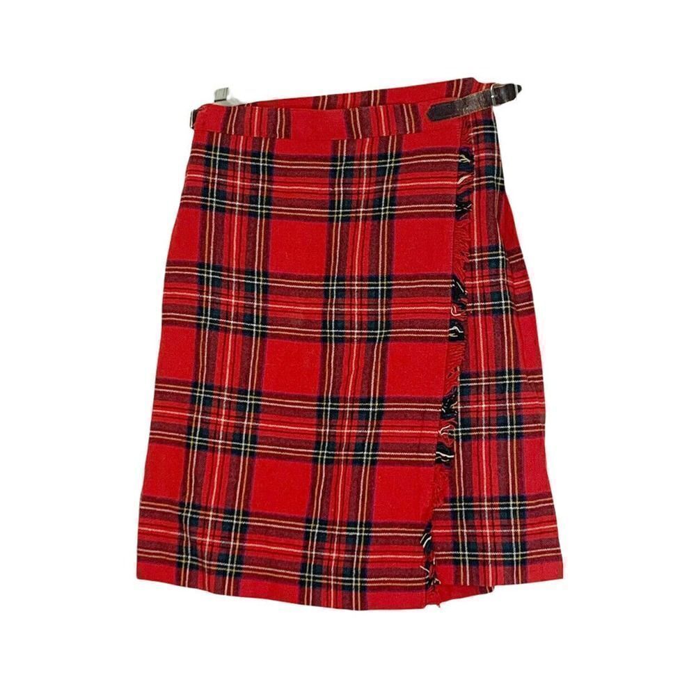 Vintage Stewart & Co Girl's Wrap Kilt Skirt Wool Tartan Plaid Britain England 7